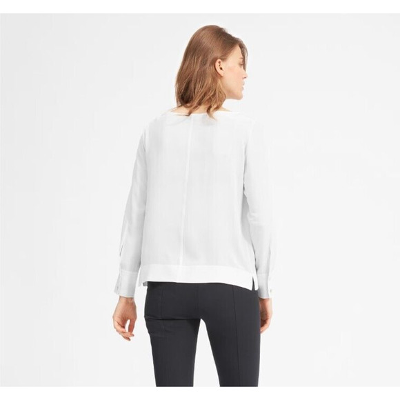 NWT Everlane 0 Womens The Clean Boatneck Blouse SILK top Gray White - Picture 2 of 11